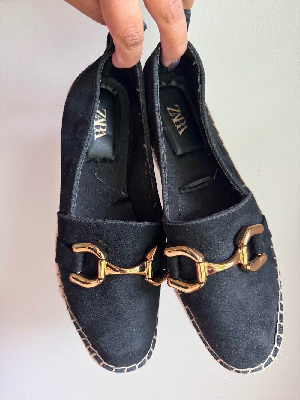 Zara Black Espadrille Loafers with Gold Hardware EU 39/ size 8.5